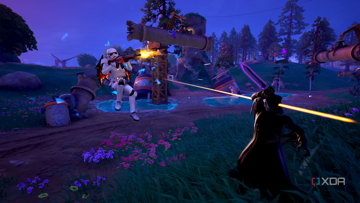 A Stormtrooper and Ghostface fighting in Fortnitemares 2025.
