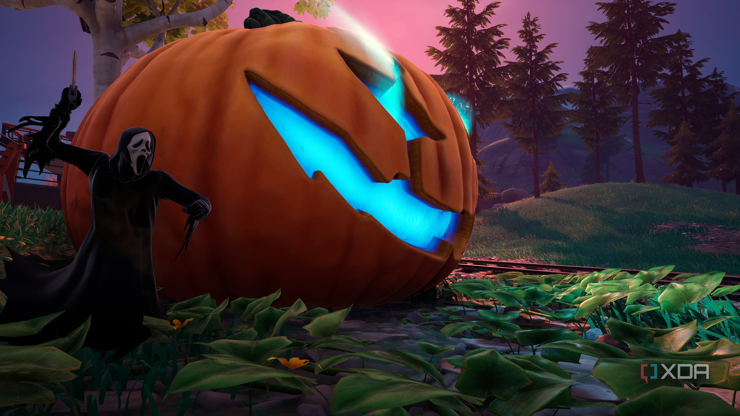 Ghostface next to a pumpkin in Fortnitemares 2025.