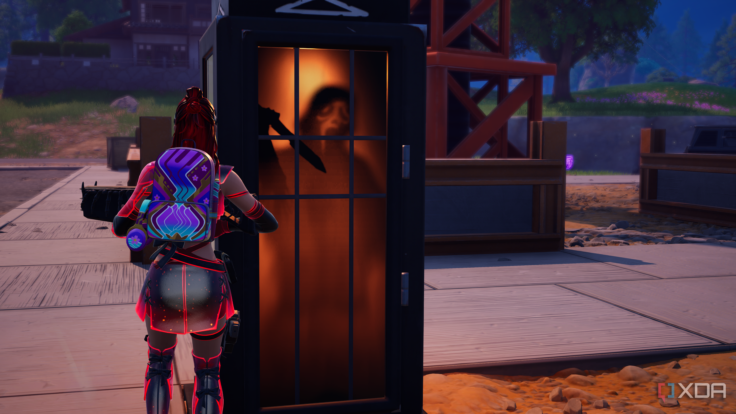 Stepping into a Ghostface phone booth in Fortnitemares 2025.