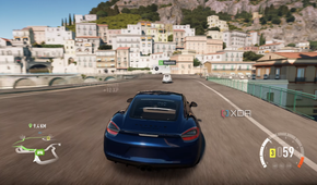 A blue Porsche racing down the Italian coast in Forza Horizon 2.
