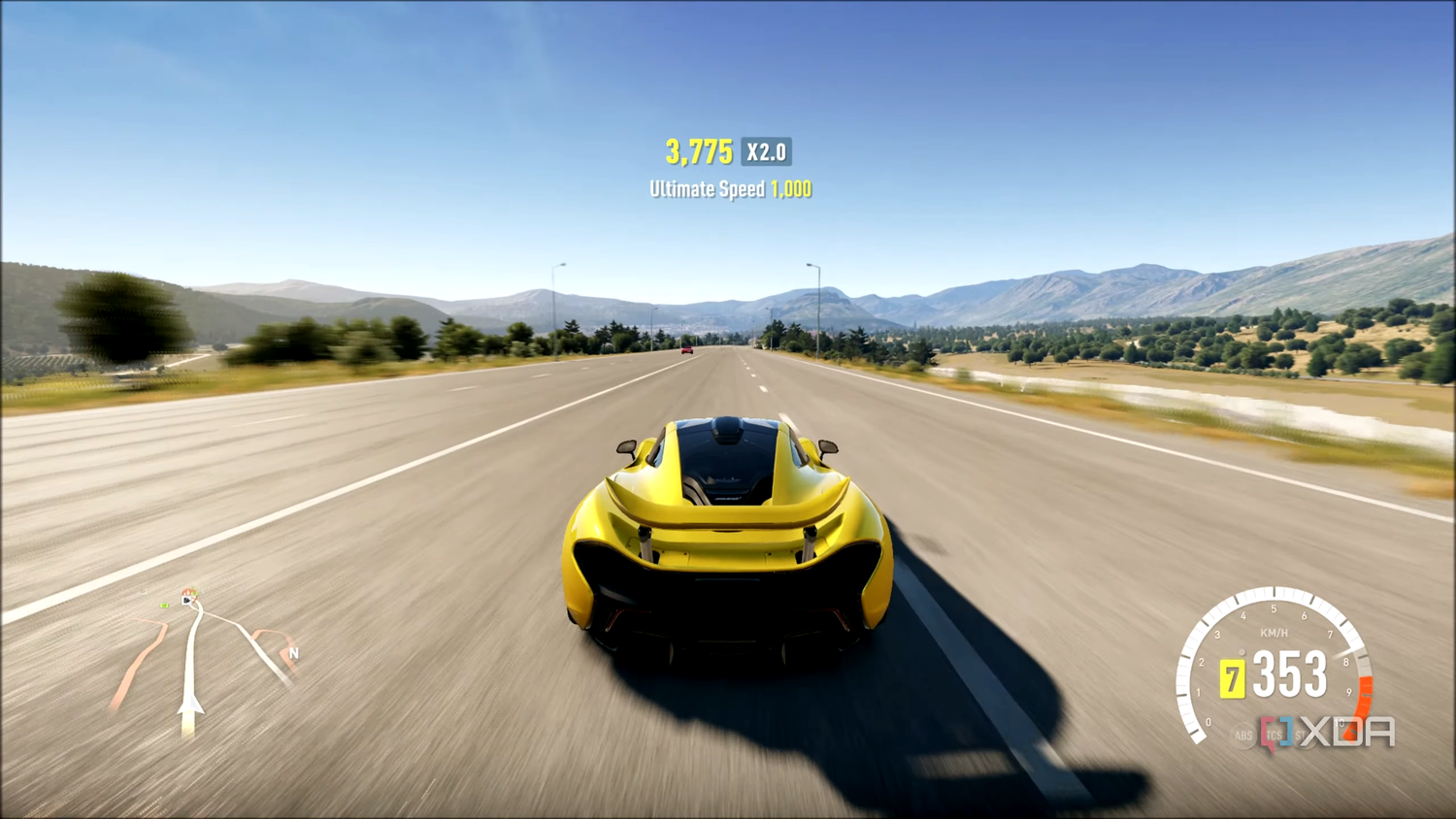 A yellow McLaren P1 in Forza Horizon 2.