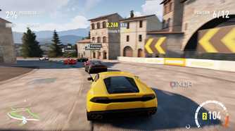 A yellow Lamborghini Huracan in Forza Horizon 2.
