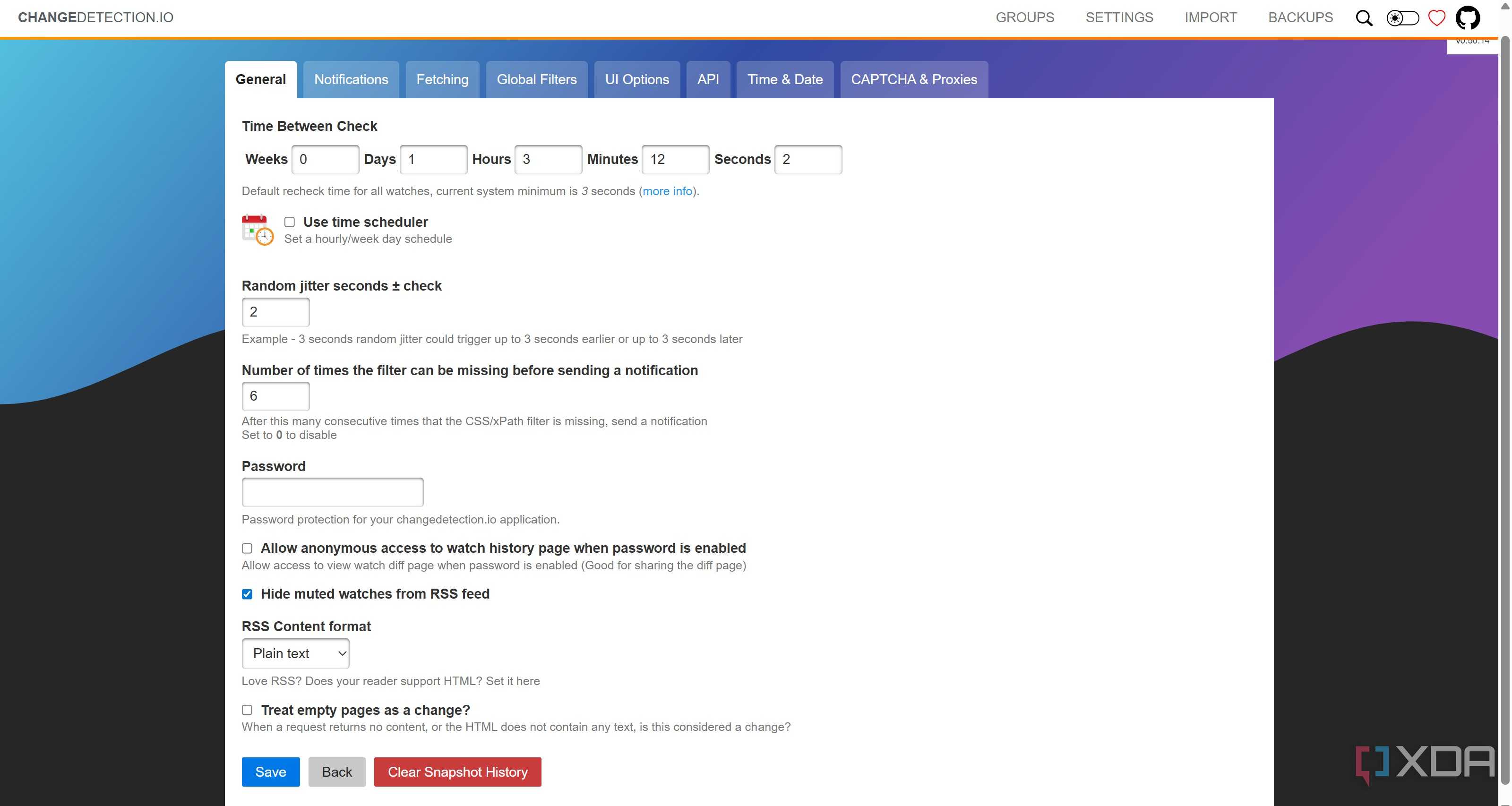 General Settings in ChangeDetection