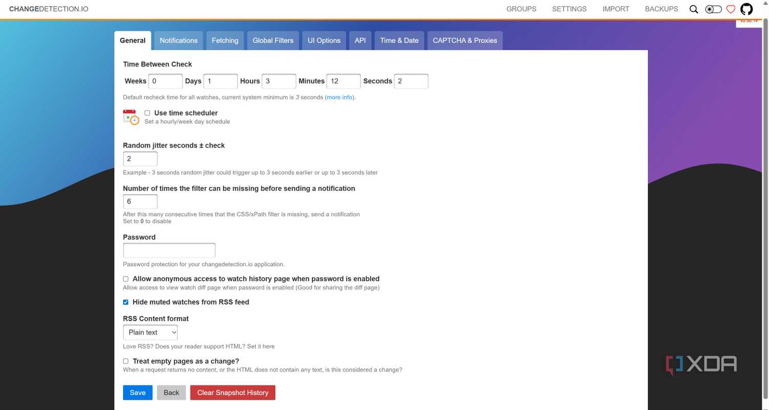 General Settings in ChangeDetection