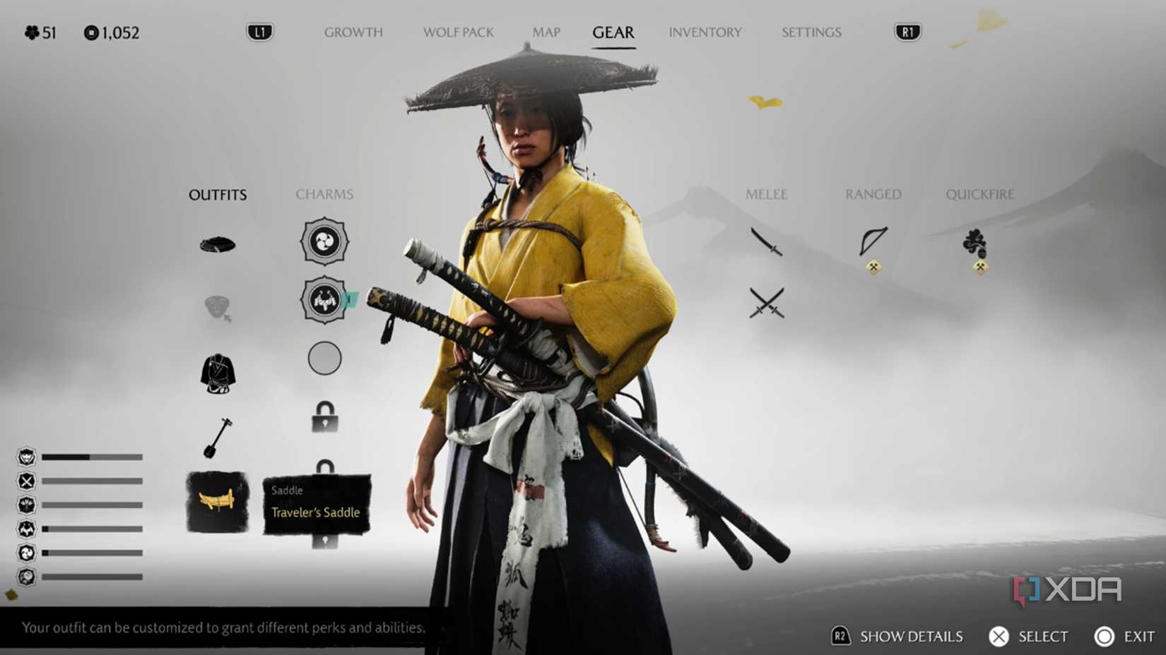 A screenshot of the gear screen for Atsu in Ghost of Yotei