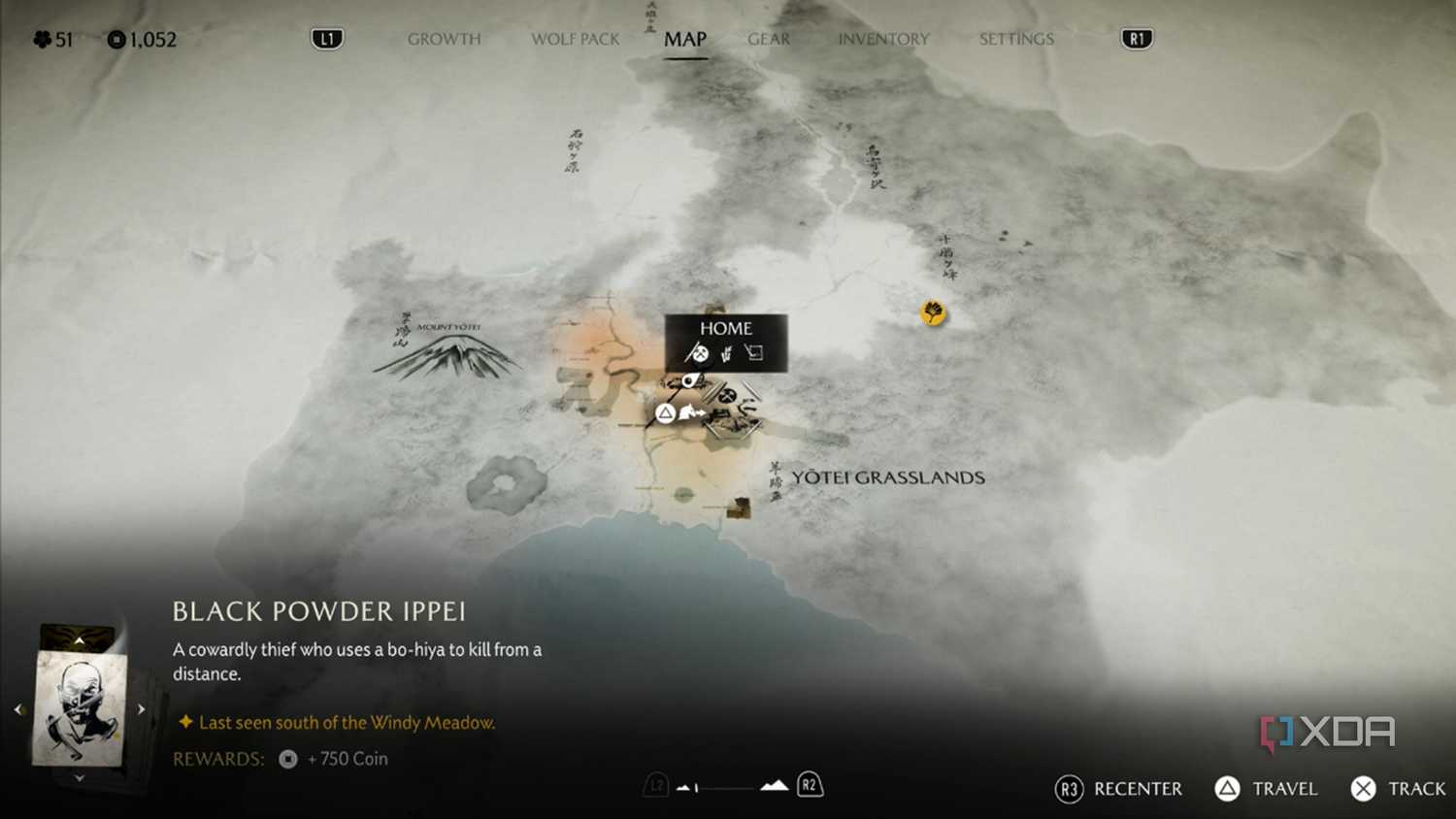 A screenshot of the map in Ghost of Yotei