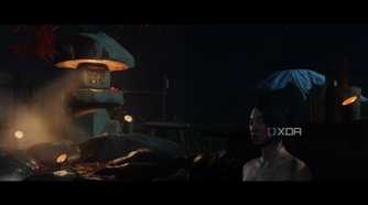 A screenshot of Atsu soaking in a hot spring in Ghost of Yotei