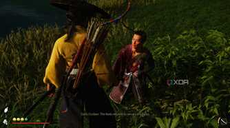 A screenshot of Atsu interrogating an enemy in Ghost of Yotei