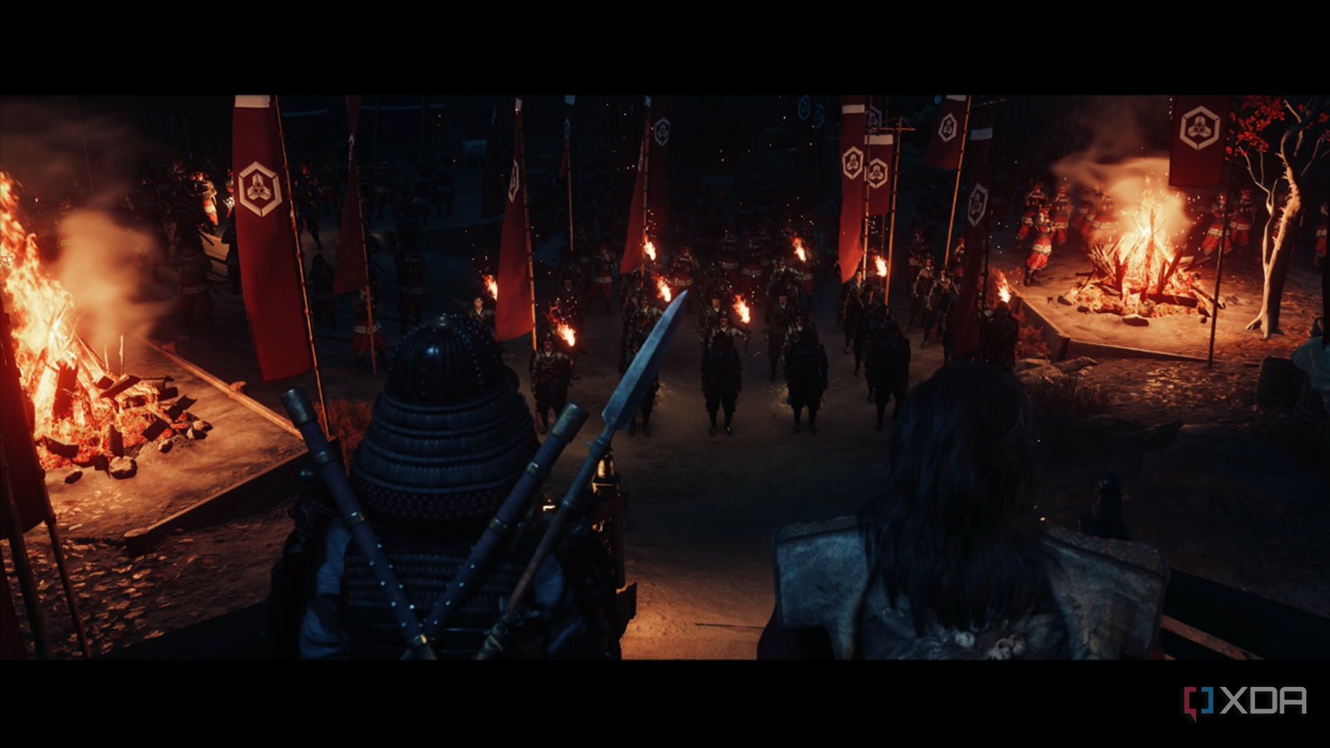 A screenshot of a cutscene in Ghost of Yotei