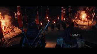 A screenshot of a cutscene in Ghost of Yotei