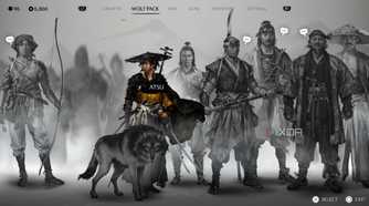 A screenshot of Atsu and her Wolf Pack in Ghost of Yotei