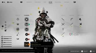 A screenshot of Atsu wearing special armor in Ghost of Yotei