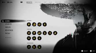 A screenshot of the skills and abilities screen in Ghost of Yotei