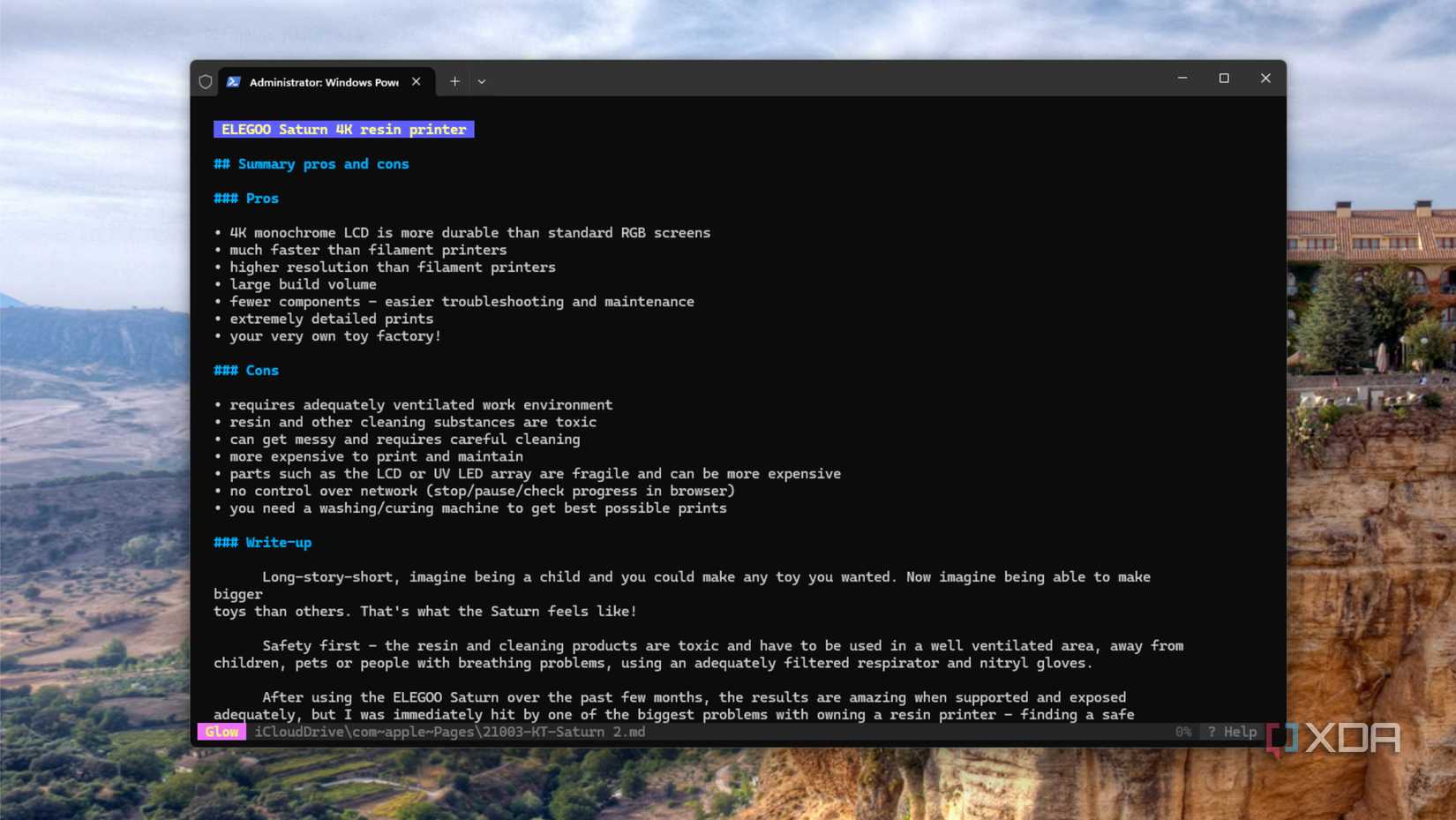 Escribir una reseña dentro de Glow, un editor de rebajas basado en terminal.