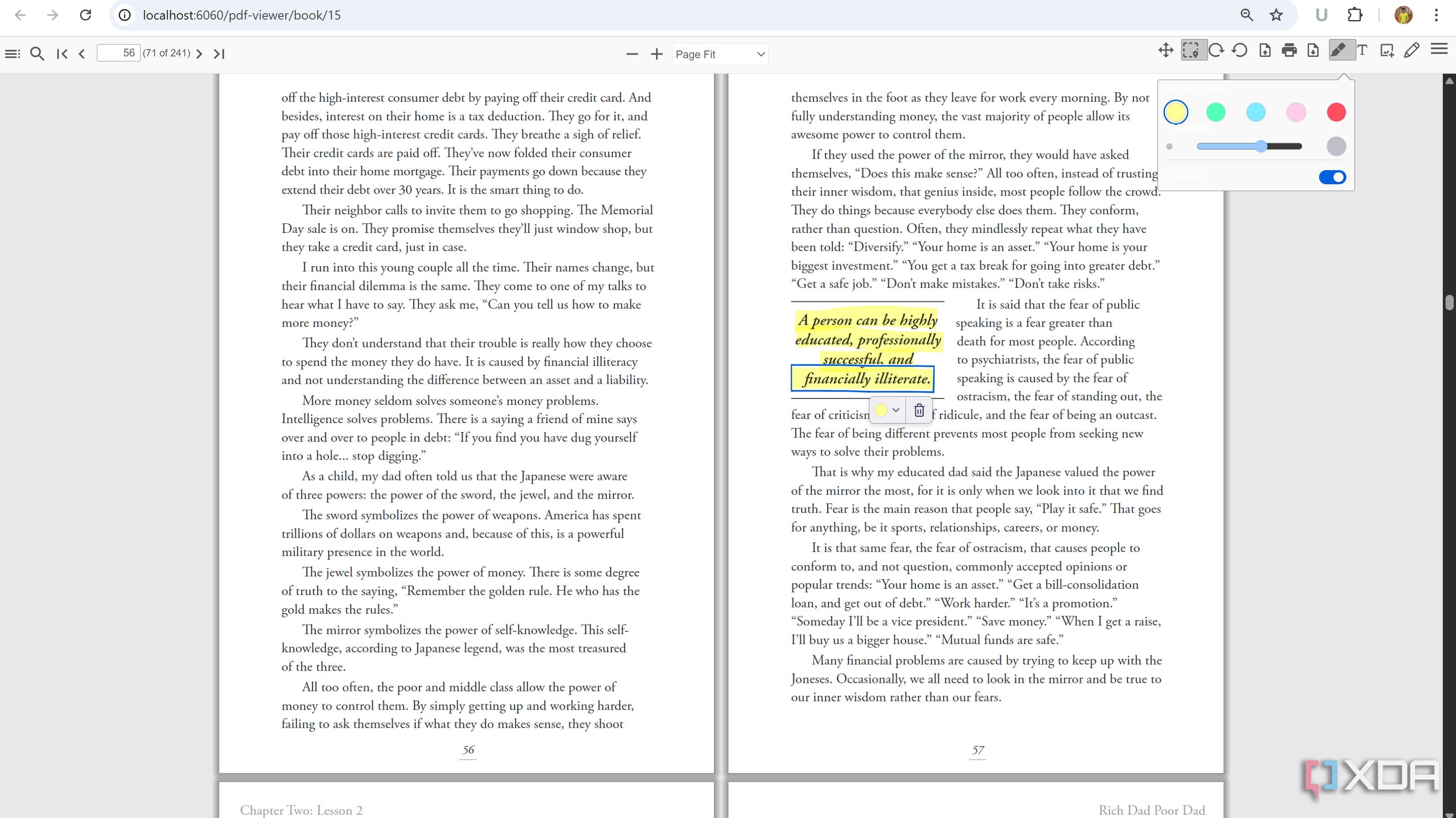 Highlight while reading BookLore