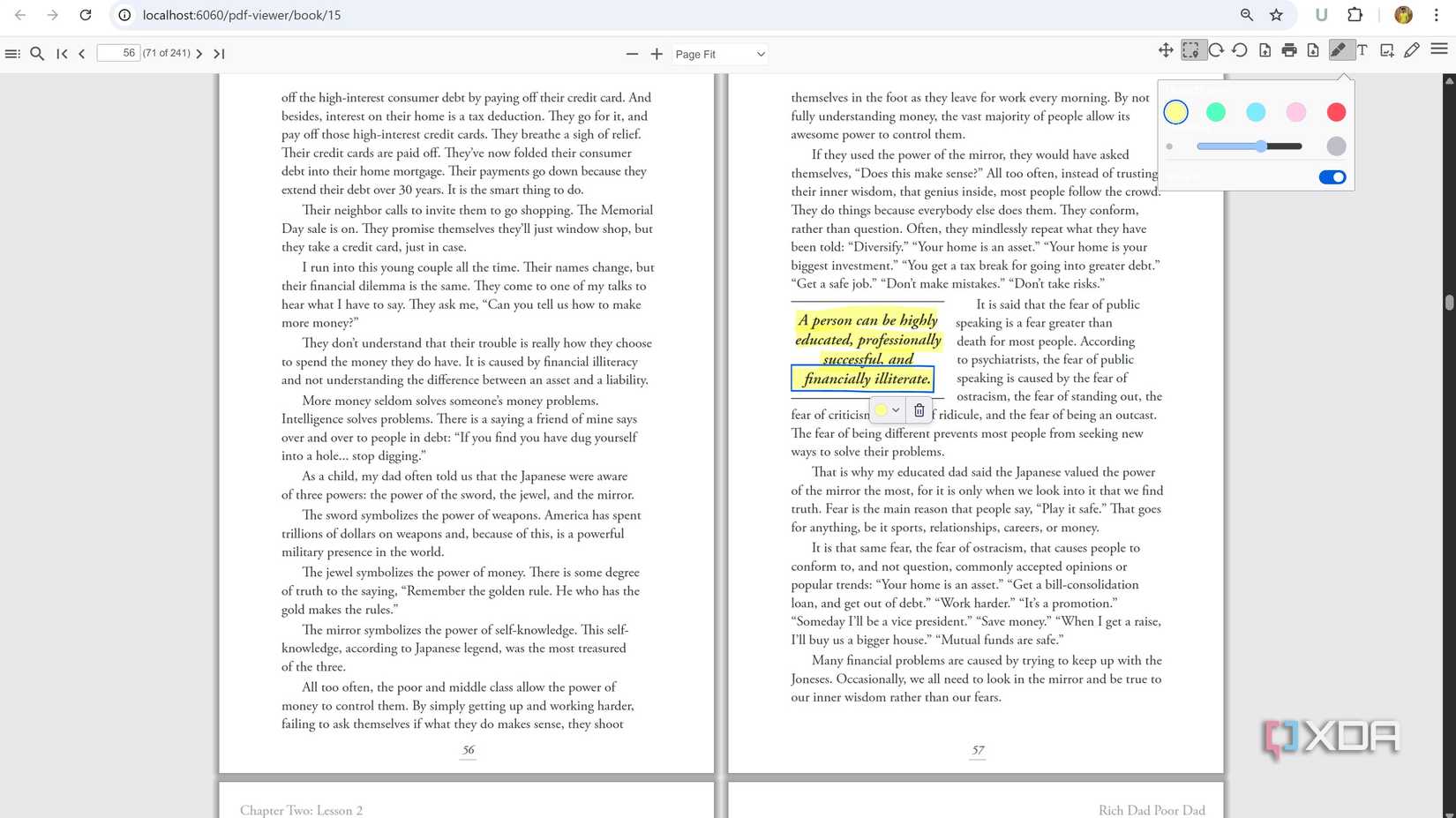 Highlight while reading BookLore