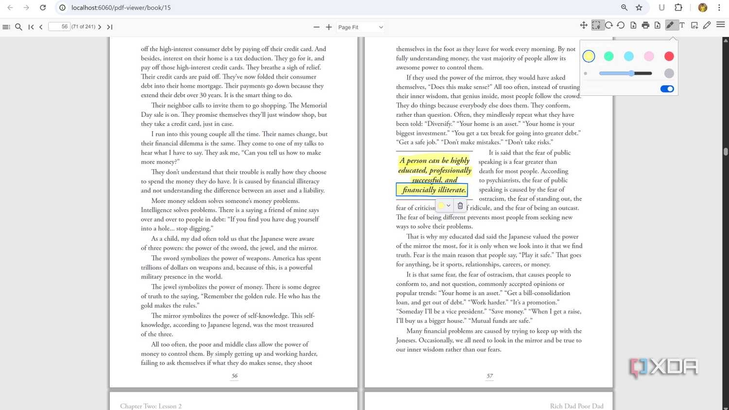 Highlight while reading BookLore
