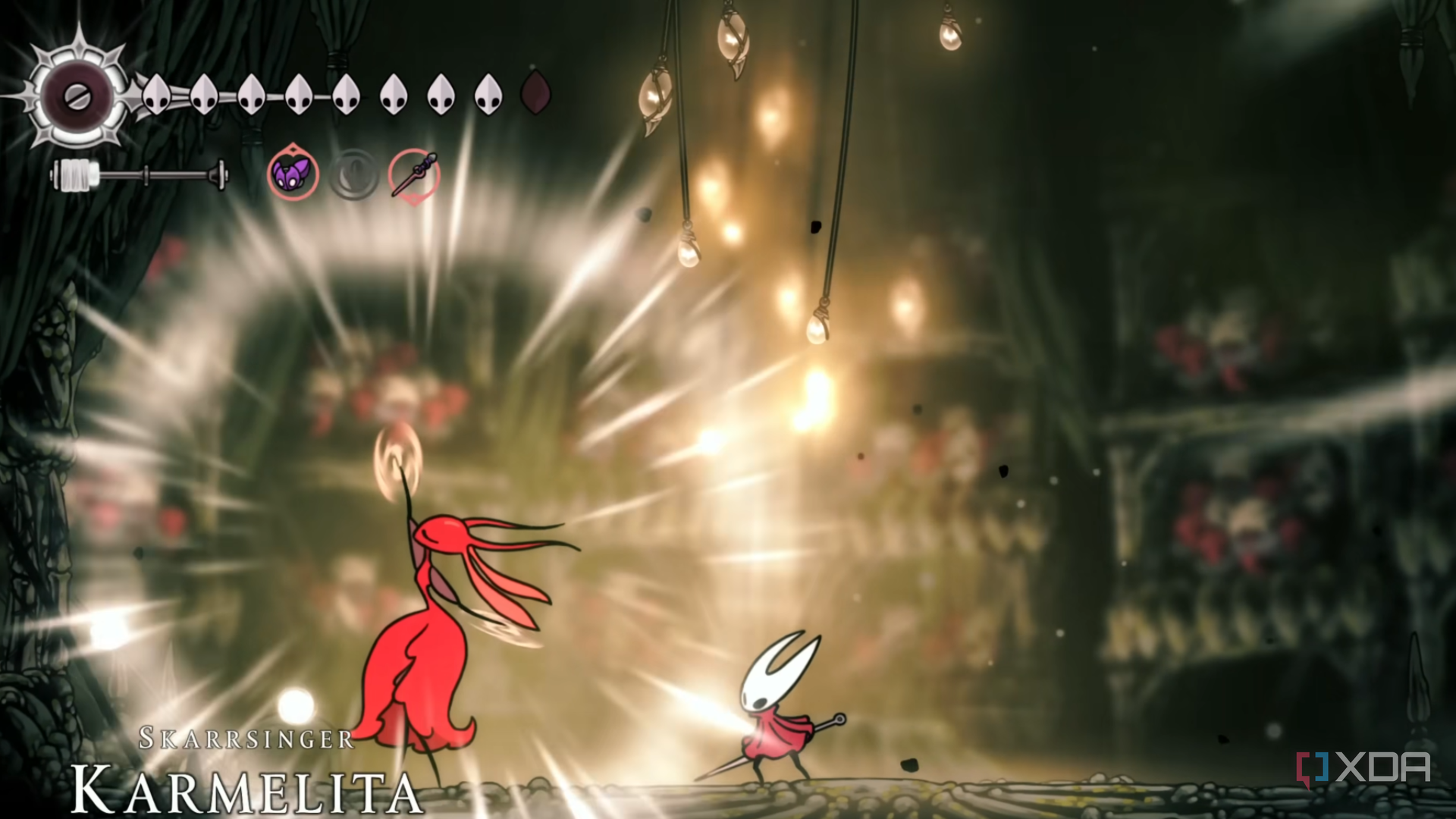 Starting a boss battle with Skarrsinger Karmelita