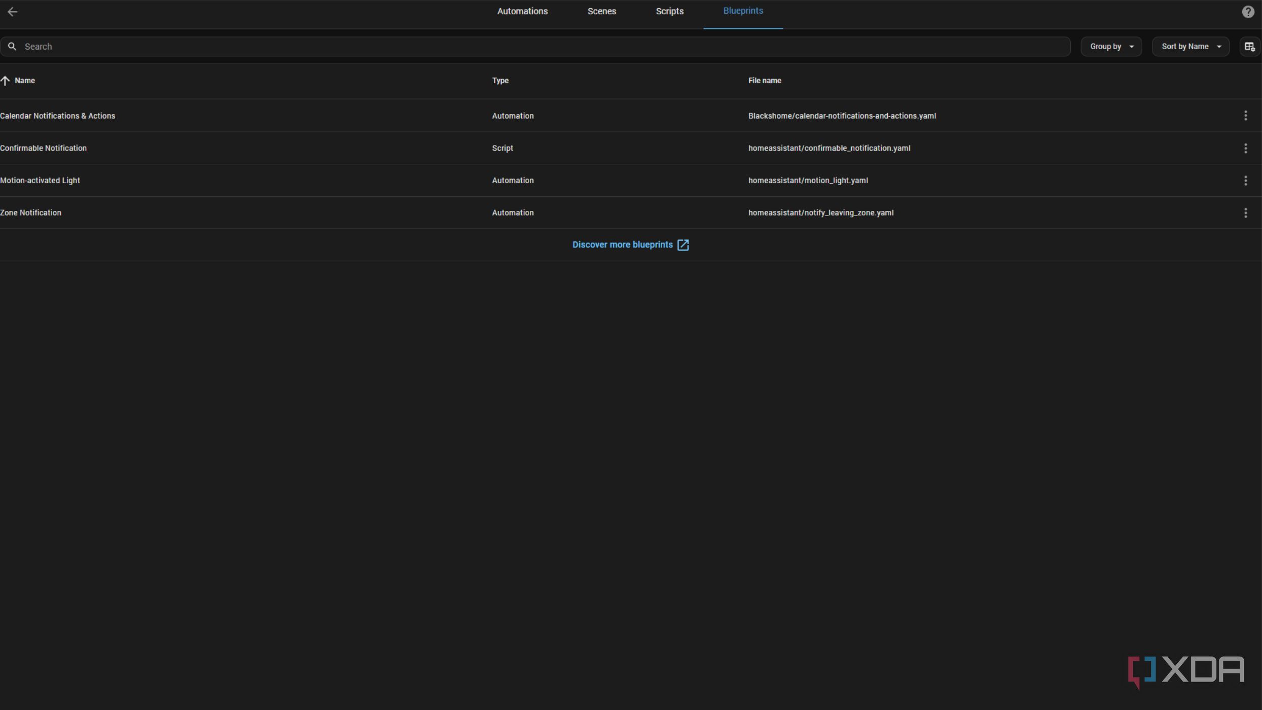screenshot of home assistant blueprints menu