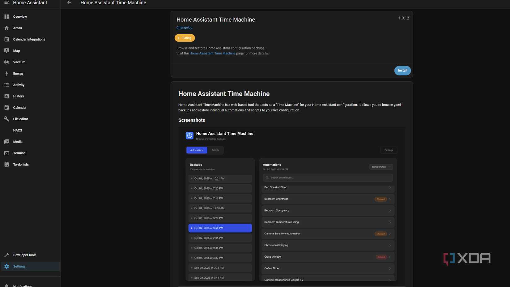 captura de pantalla del repositorio de complementos de Home Assistant Time Machine