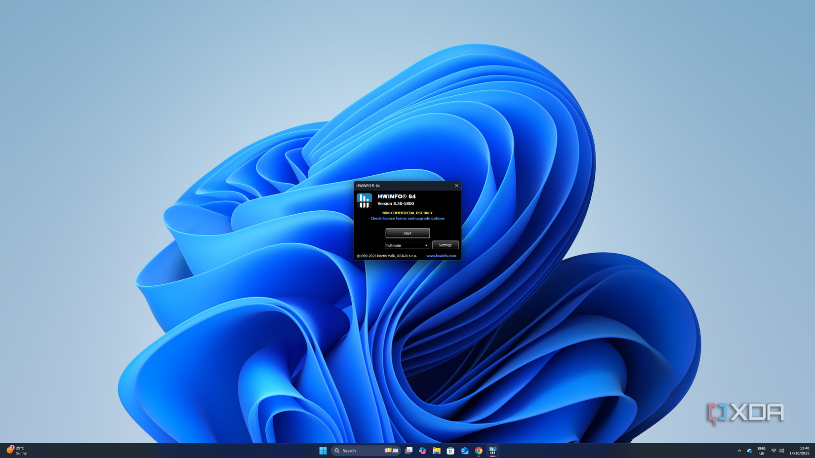 A screenshot of the HWiNFO application running on a Windows 11 PC on startup.