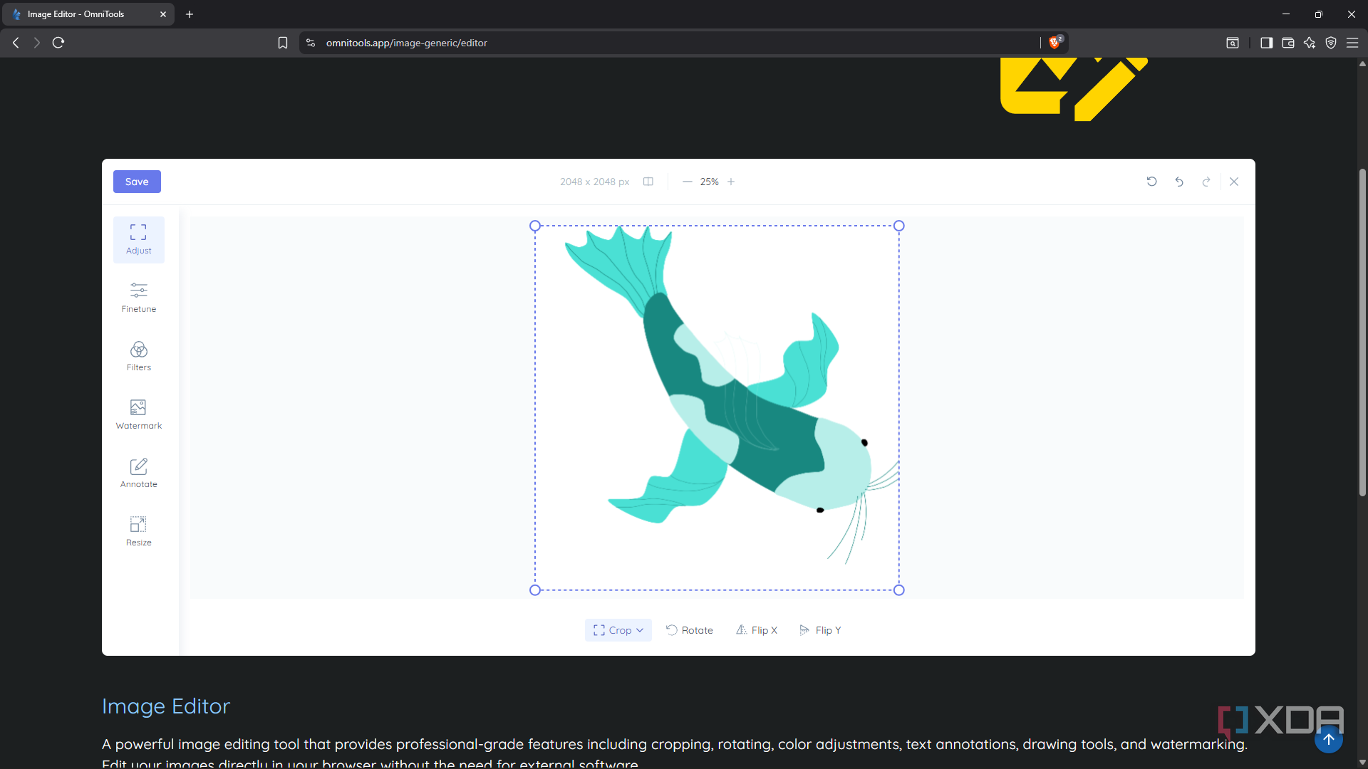 Image editor window in OmniTools