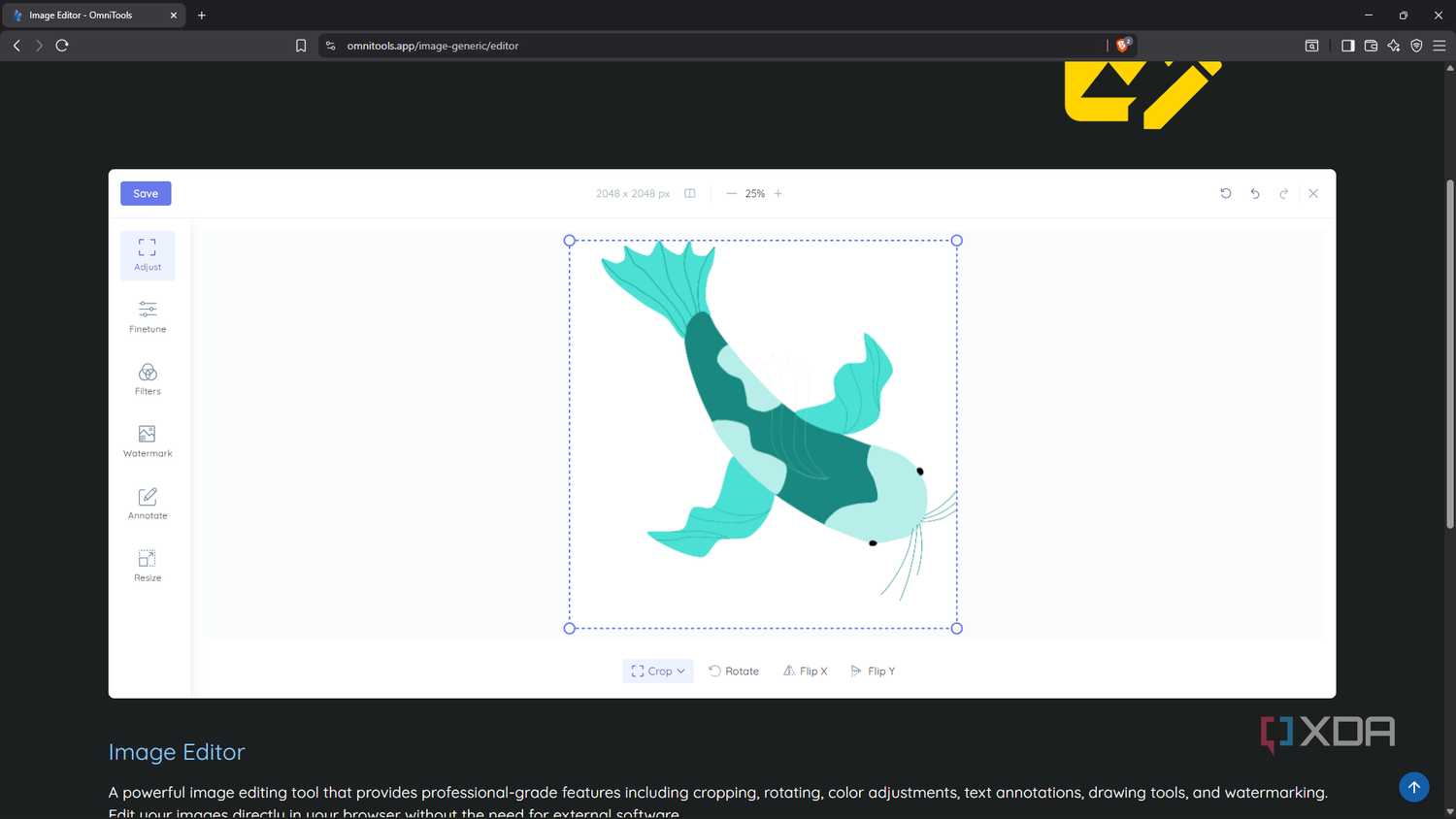 Image editor window in OmniTools