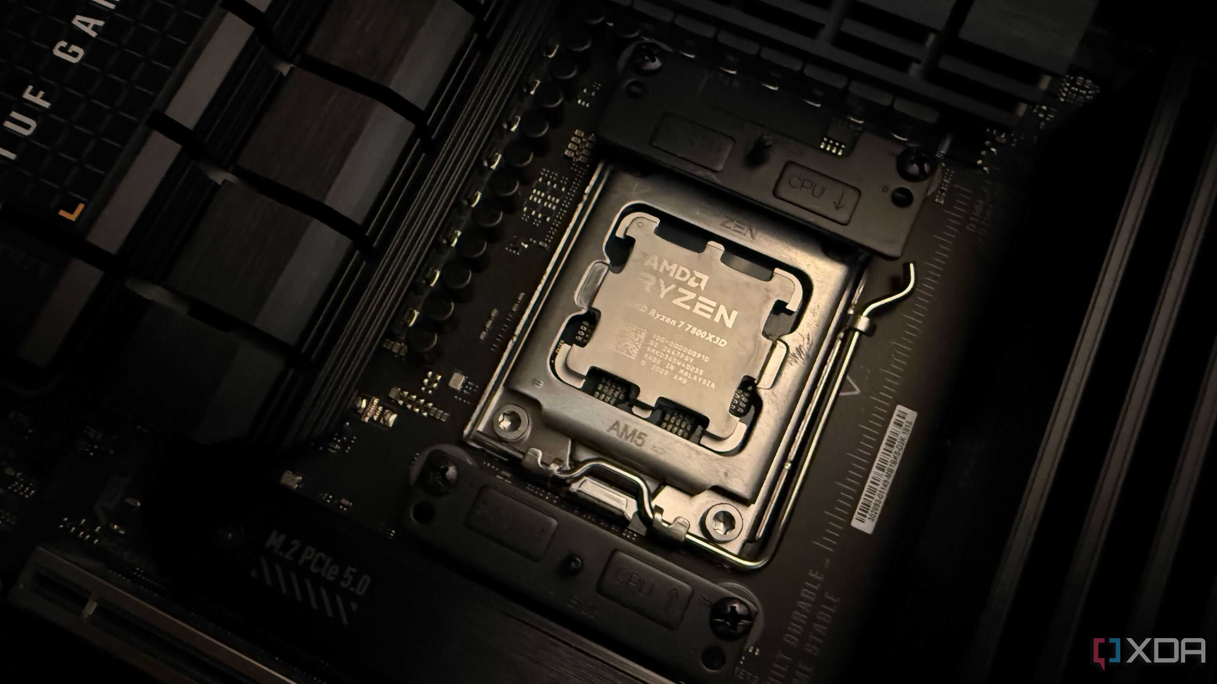 A photo of a socketed 7800X3D CPU