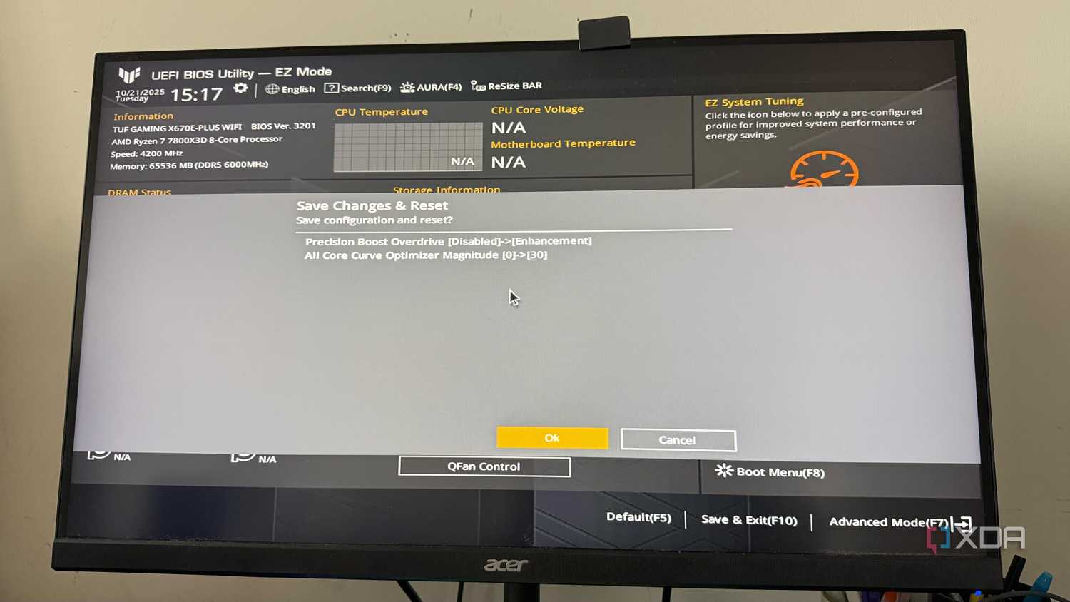 A photo of a BIOS screen