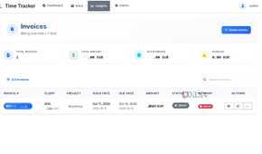 Invoice dashboard in Time Tracker app