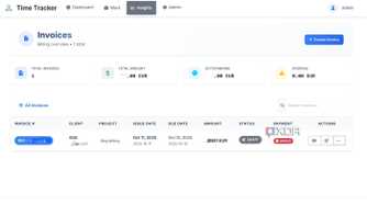 Invoice dashboard in Time Tracker app