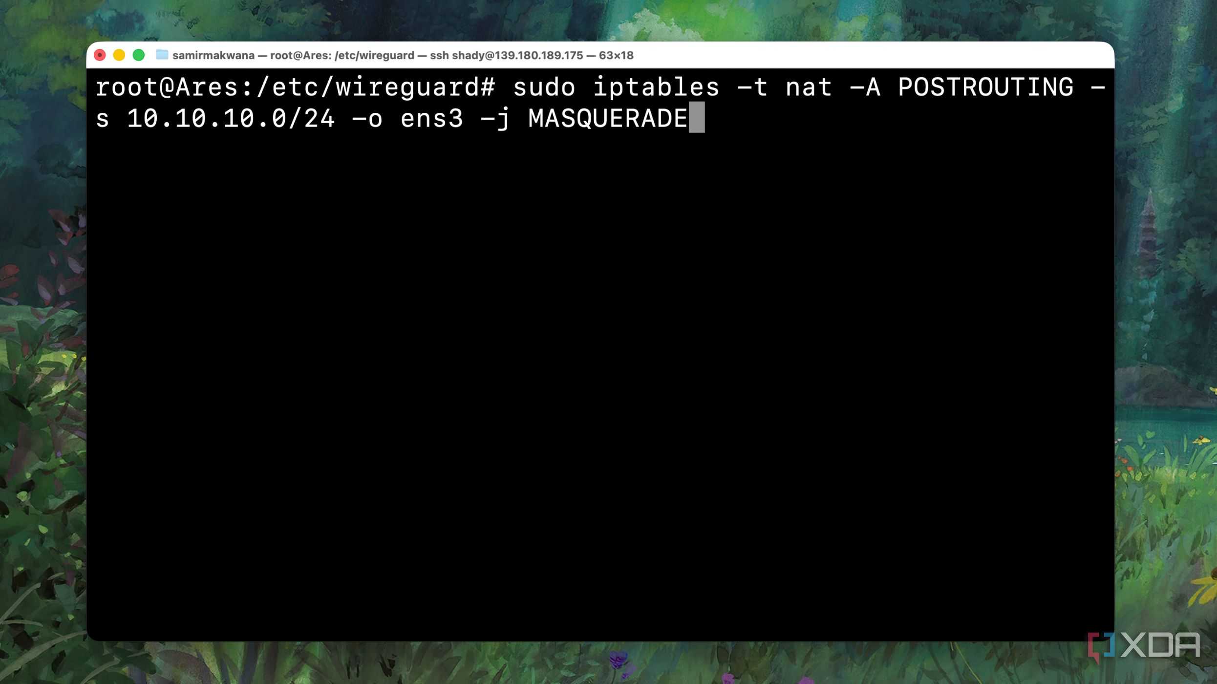 Passing an iptables rule for enabling Internet access