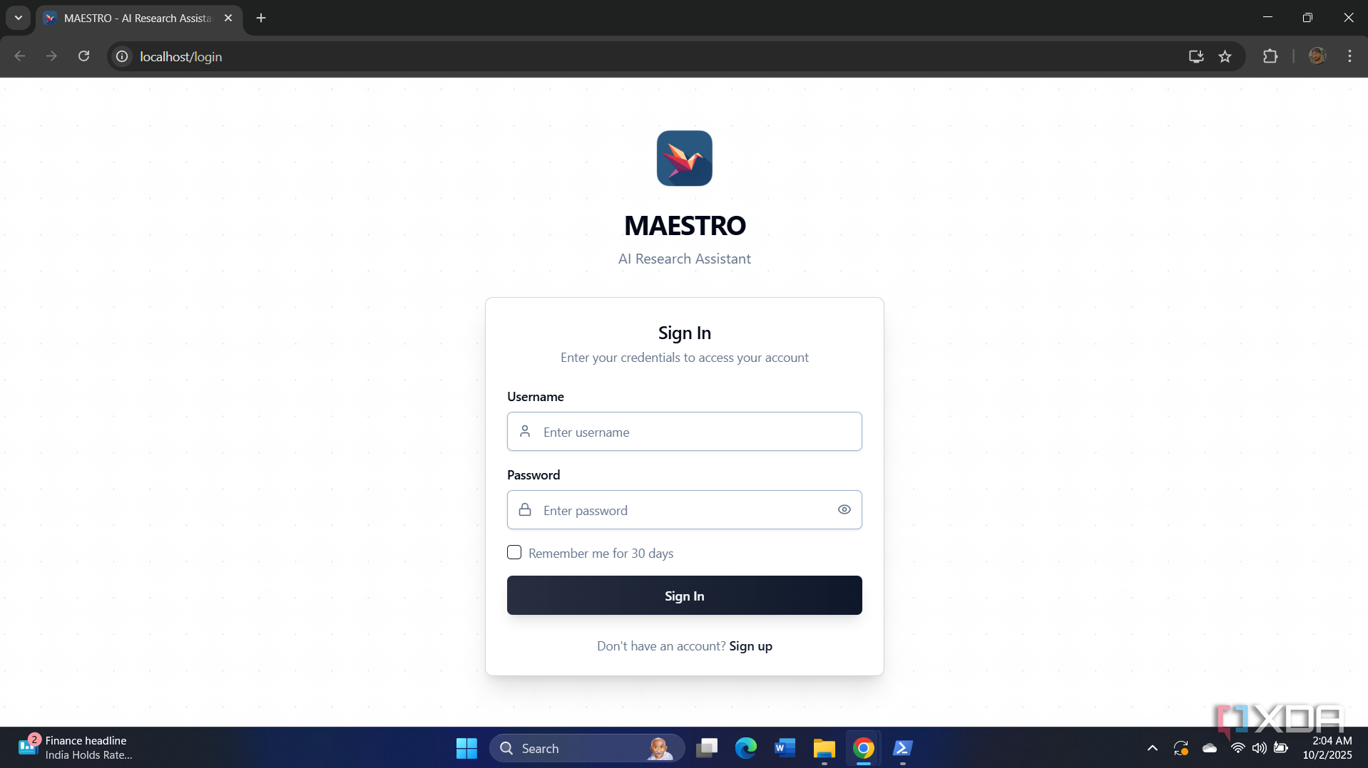maestro login page