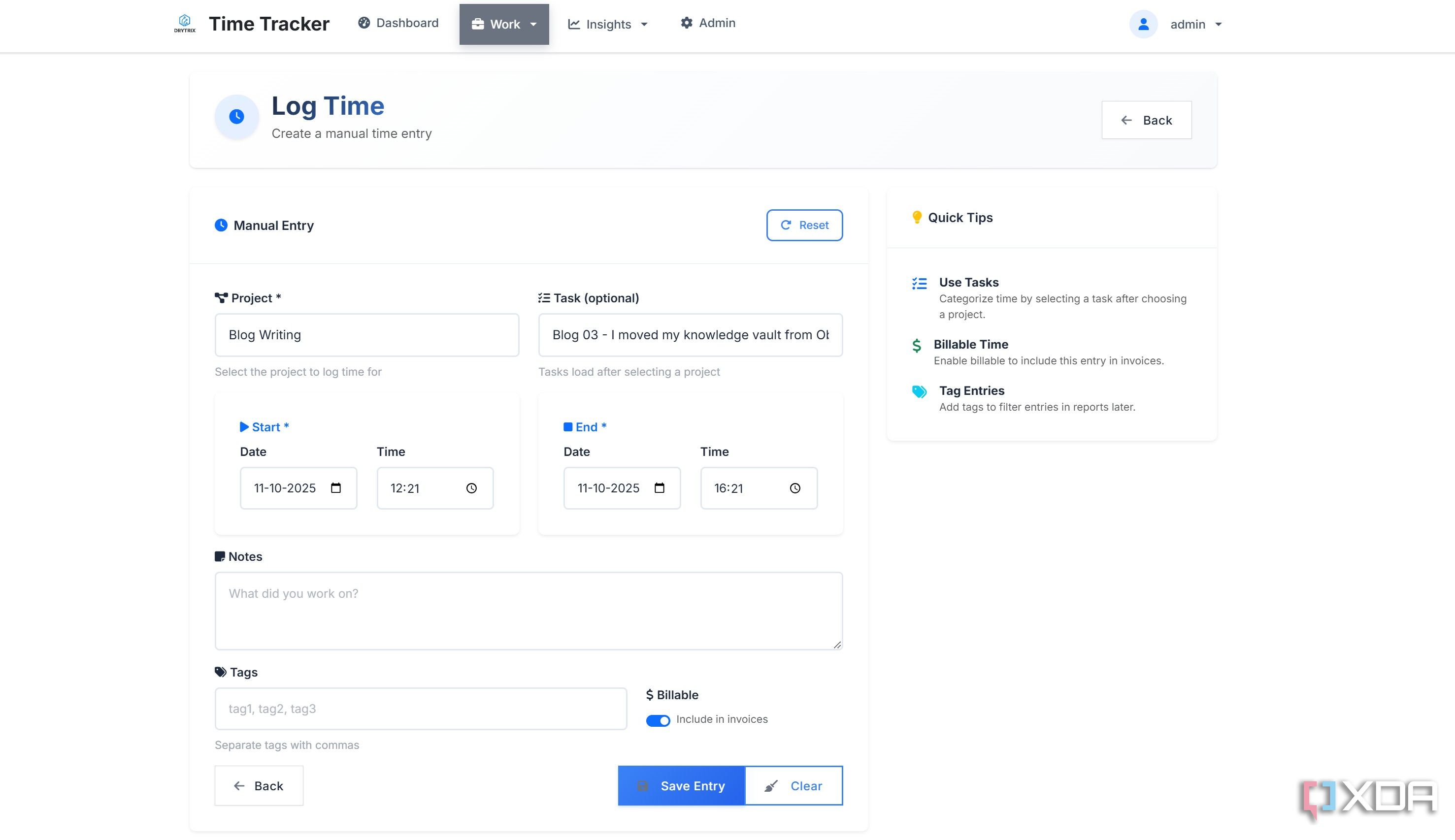 Log time manually