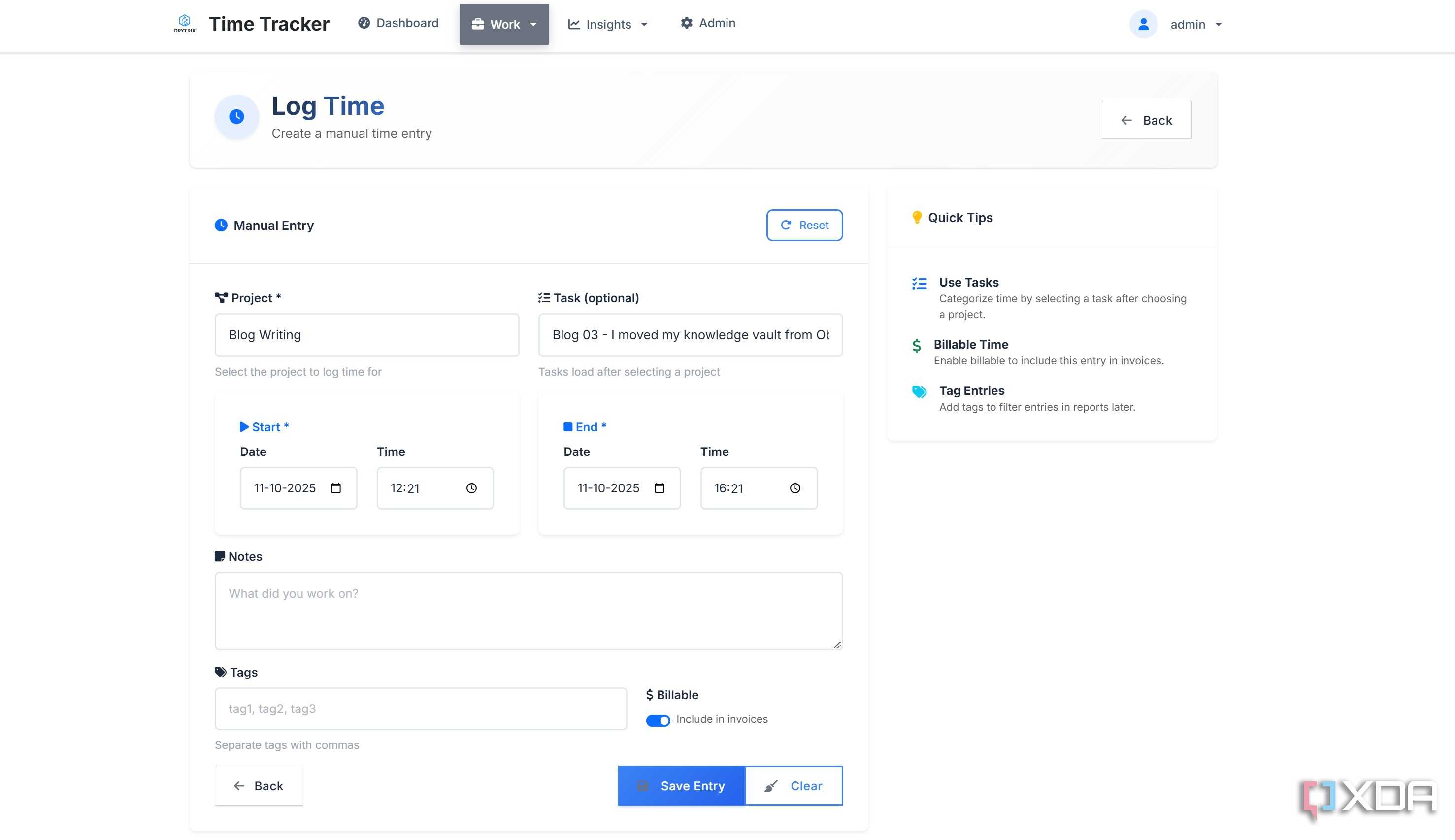 Log time manually