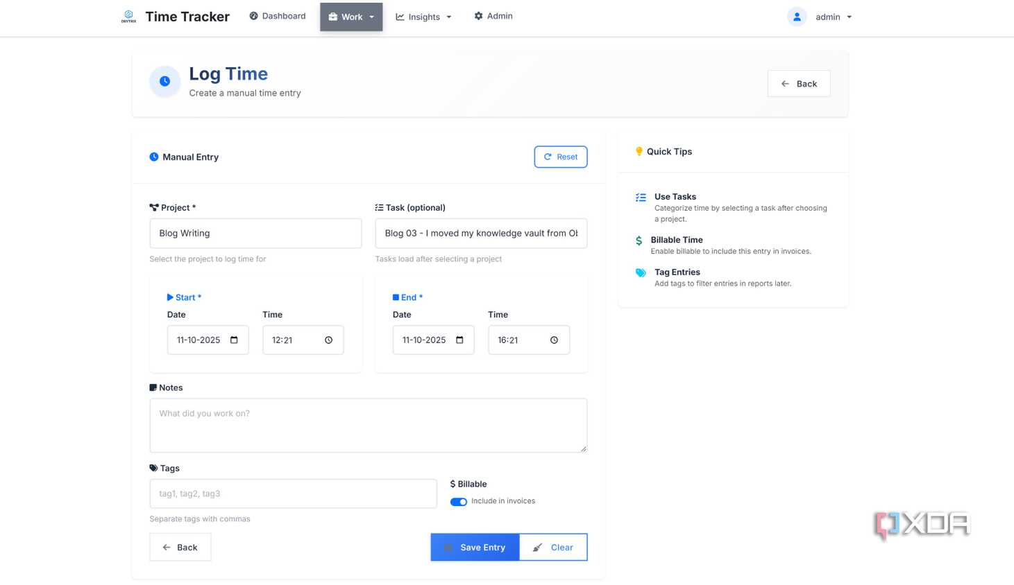 Log time manually