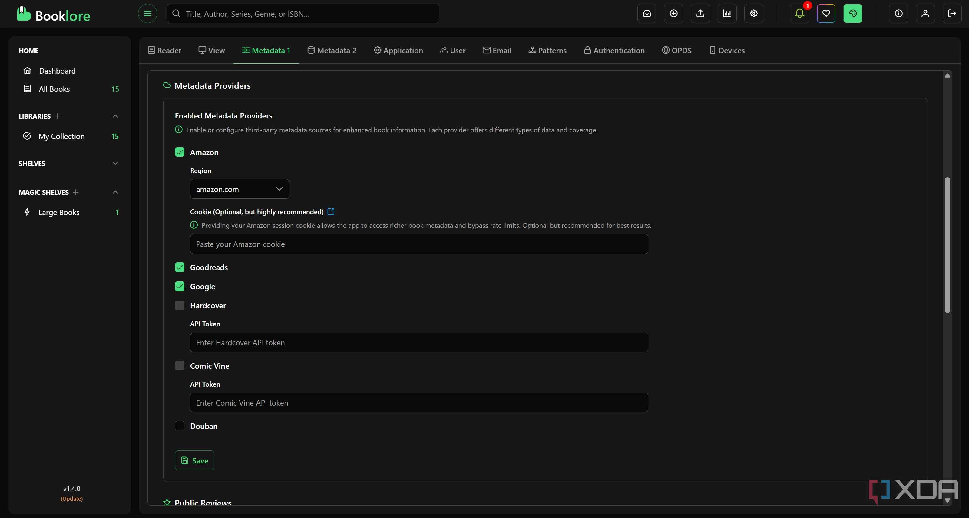 Metadata settings in BookLore