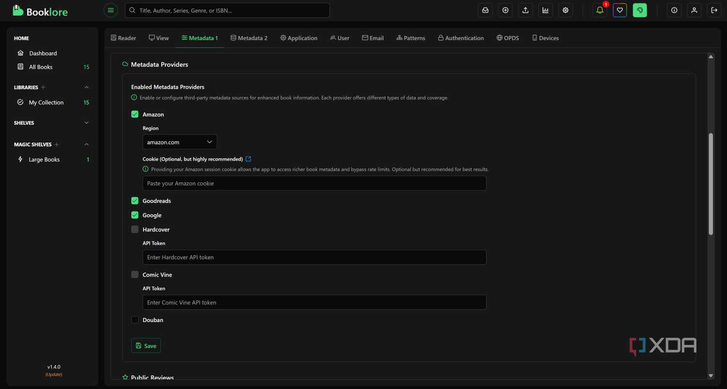 Metadata settings in BookLore