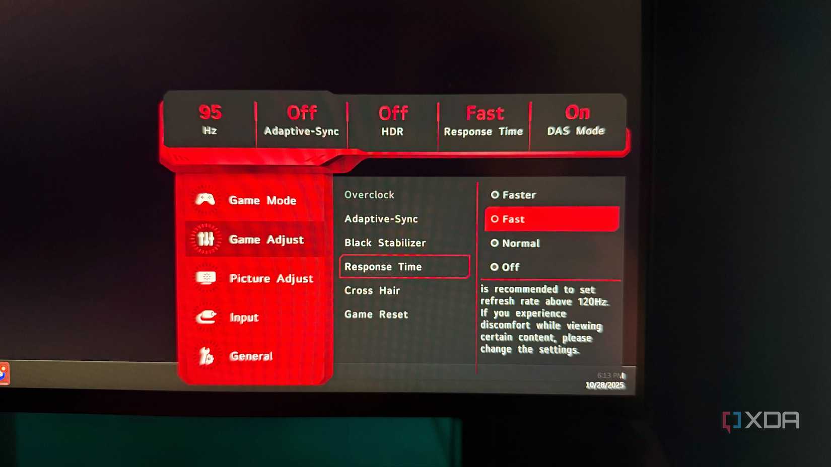 Samsung monitor Game Mode settings FreeSync Premium response time comparison