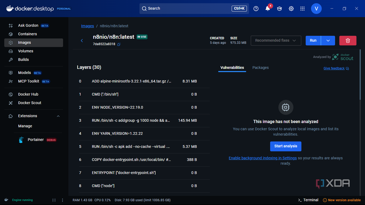 A screenshot of n8n docker image