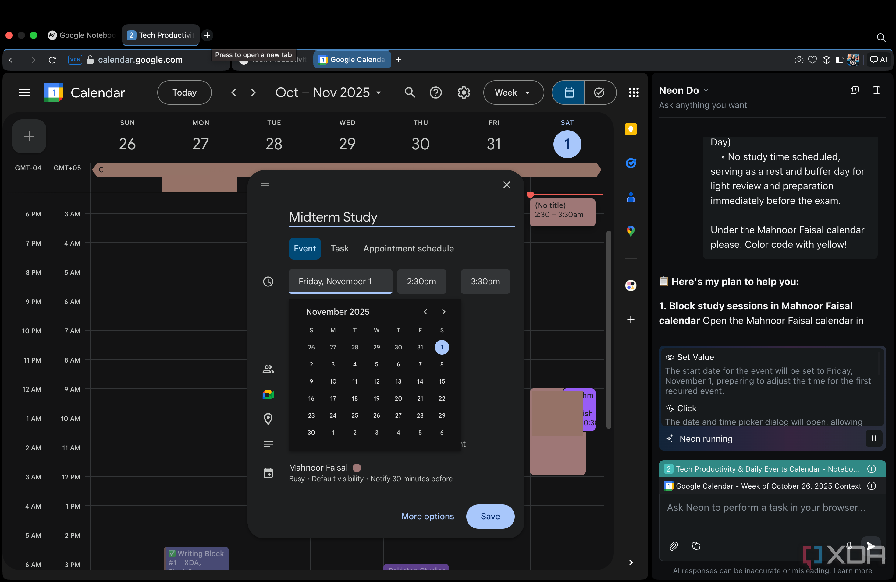 Neon DO choosing time and date for event