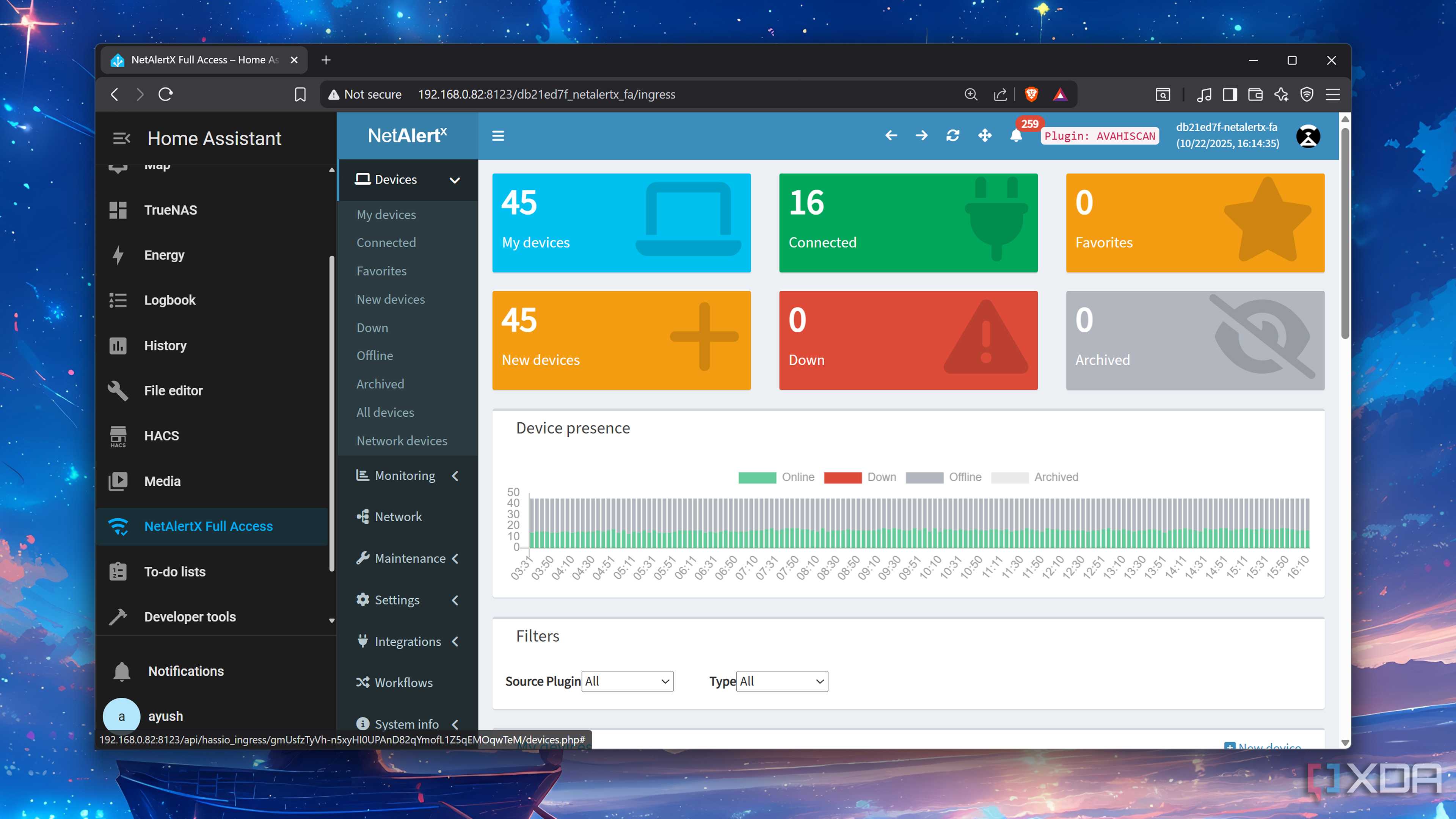 The NetAlertX web UI inside Home Assistant