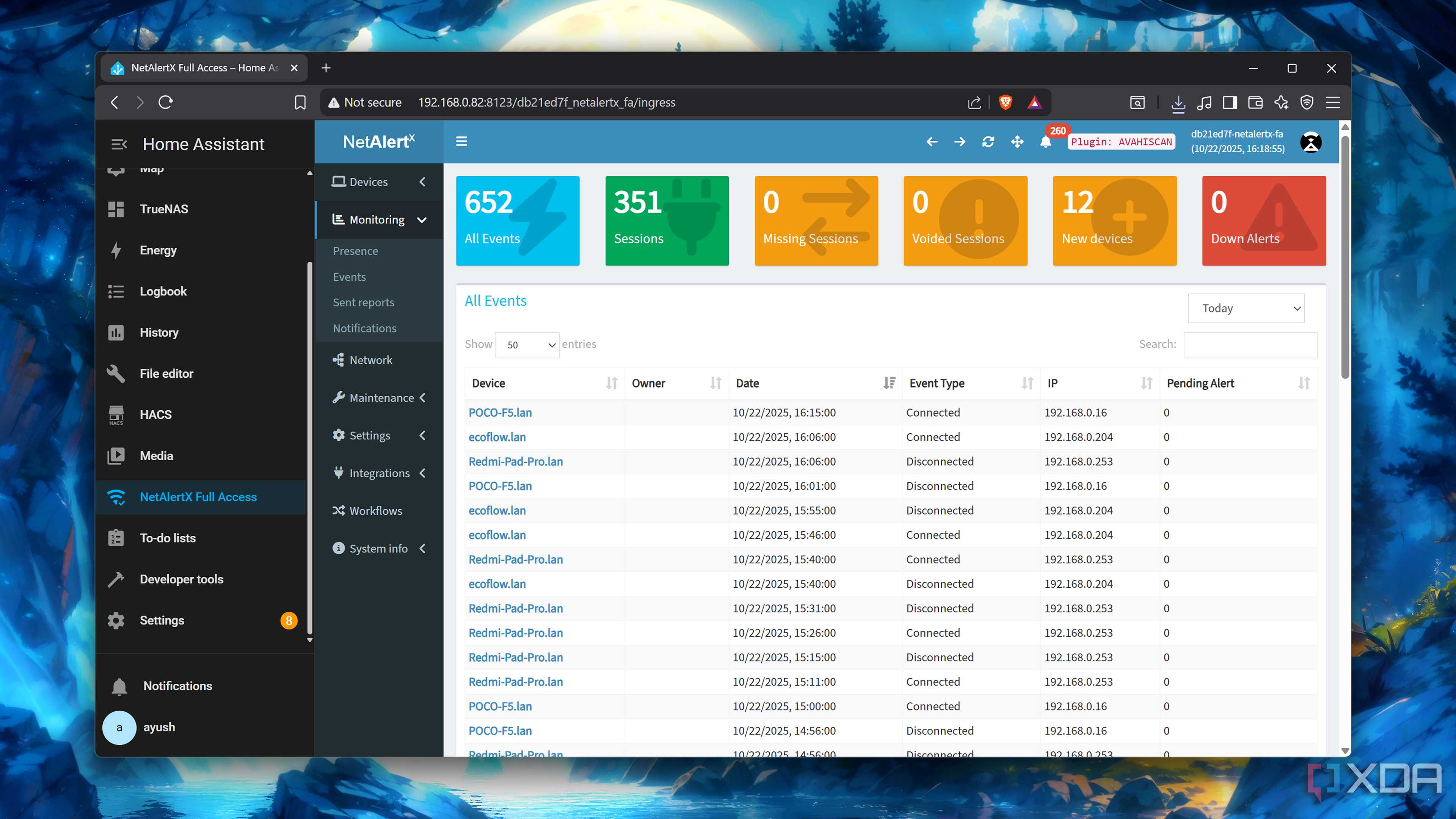 The network details in NetAlertX