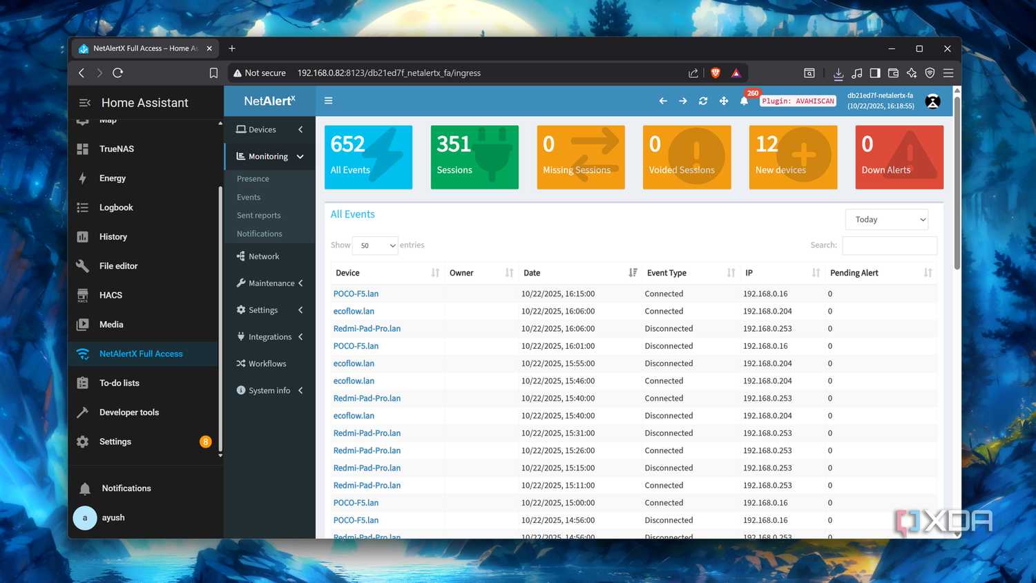 The network details in NetAlertX