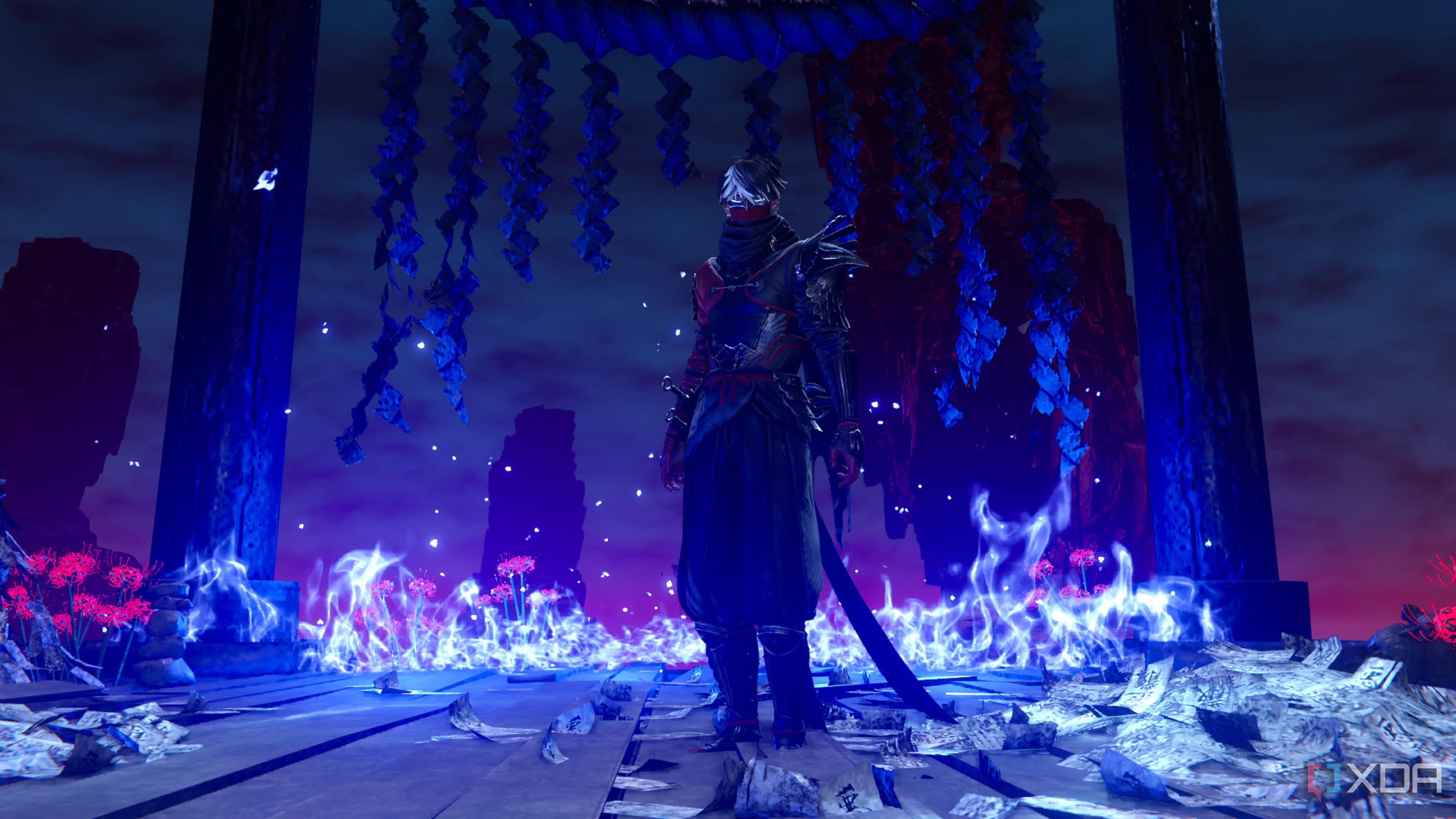 Yakumo stands in front of a gate in Ninja Gaiden 4