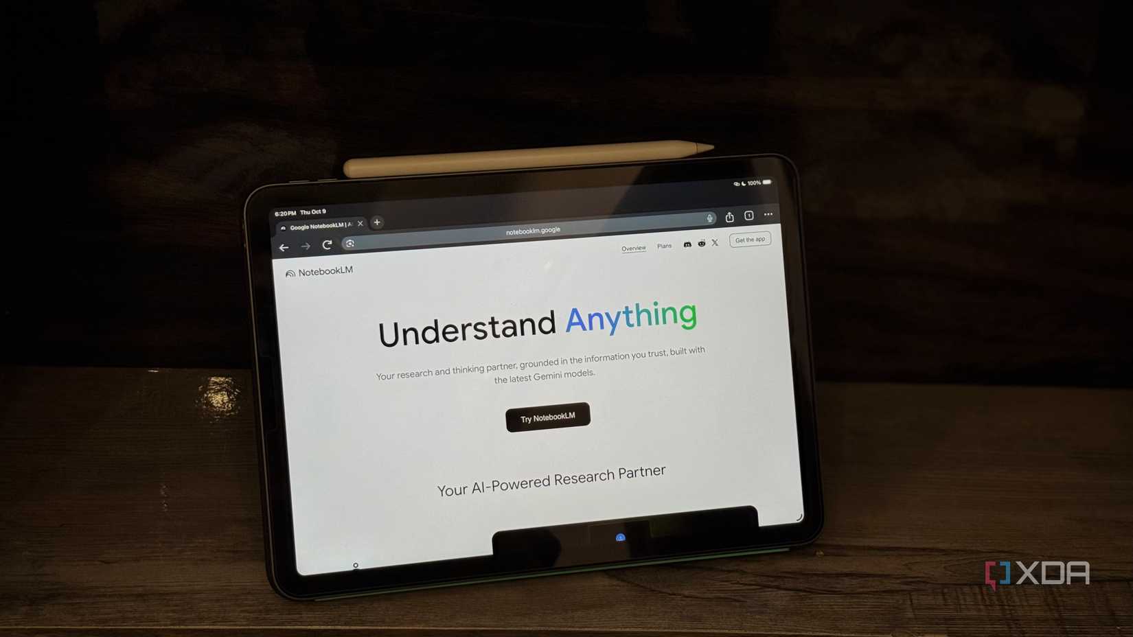 NotebookLM homepage displayed on an iPad