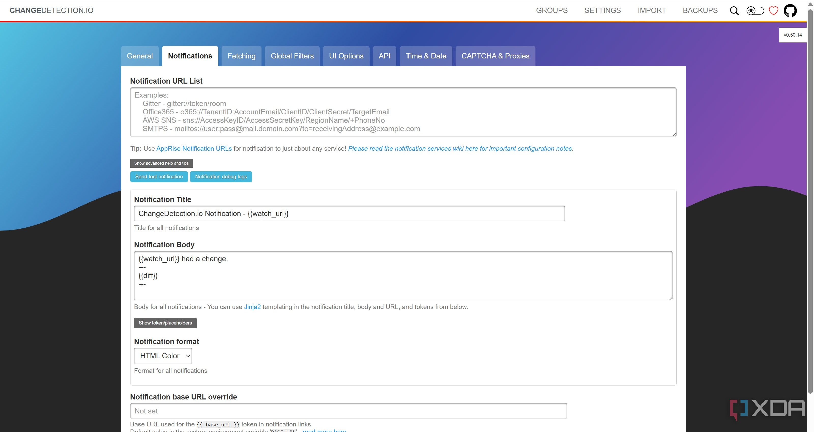 Notification Settings in ChangeDetection