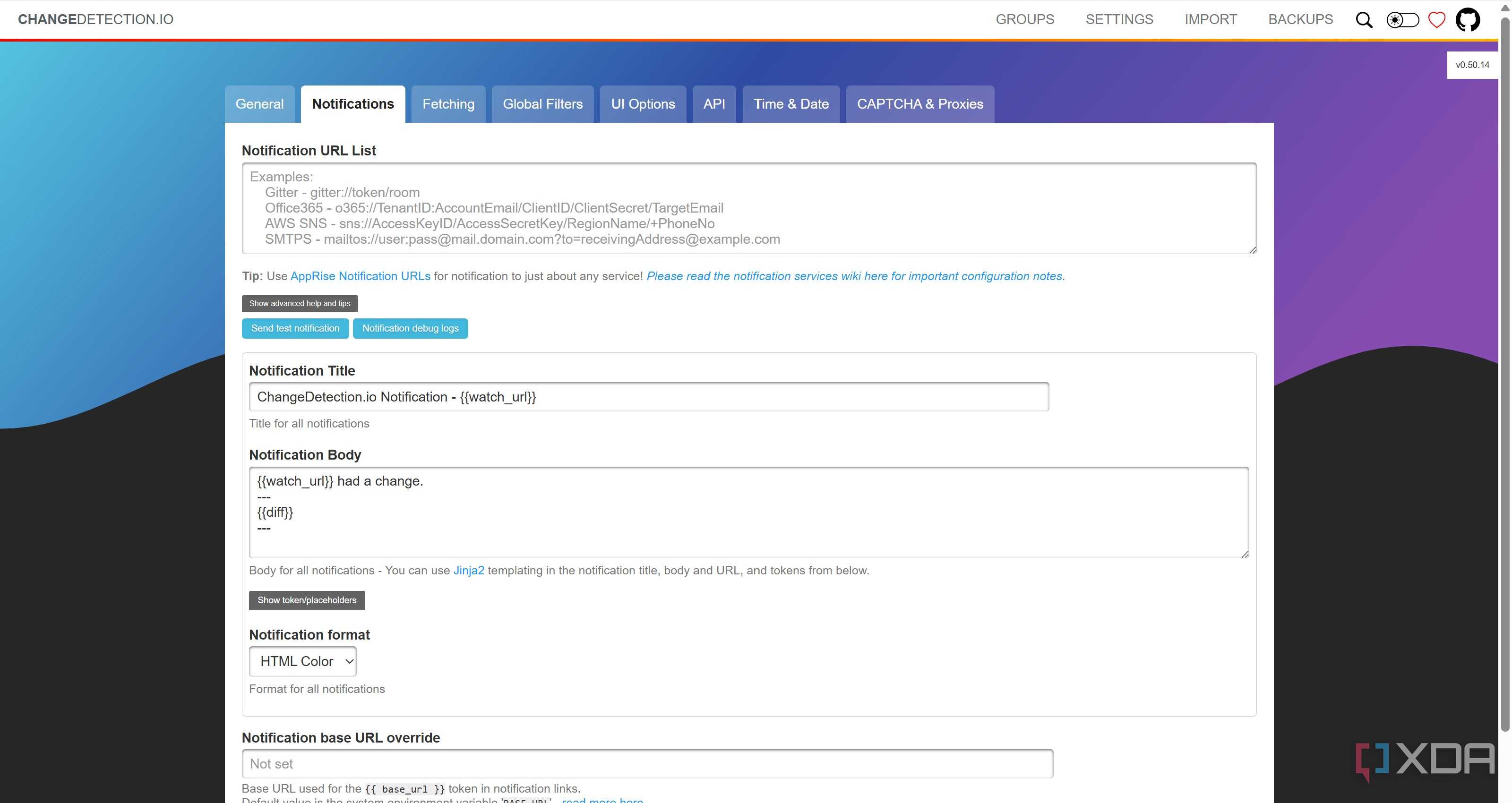 Notification Settings in ChangeDetection