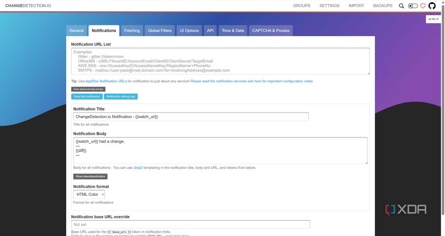 Notification Settings in ChangeDetection