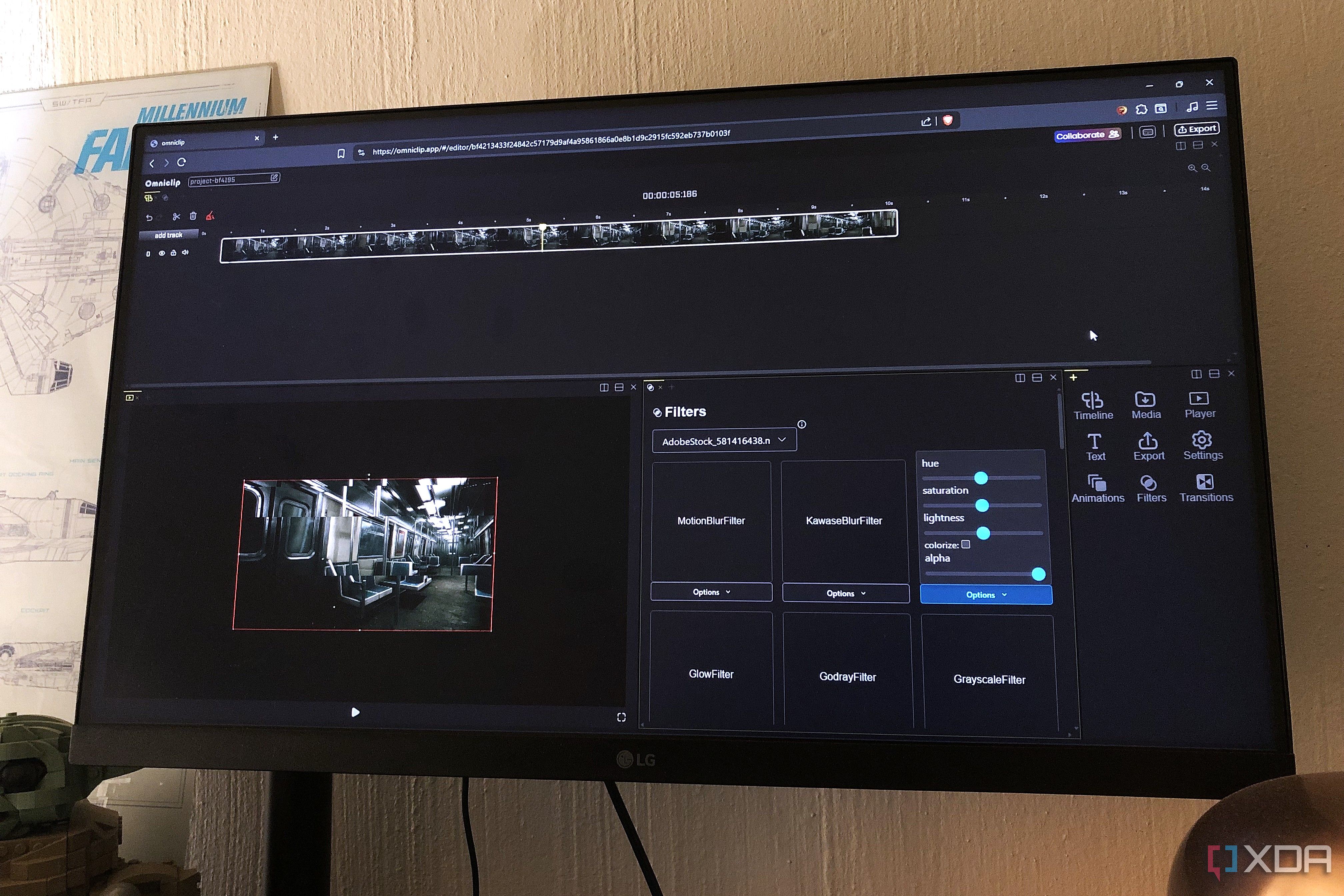 Omniclip on Brave browser on desktop PC, lego and lamp in view